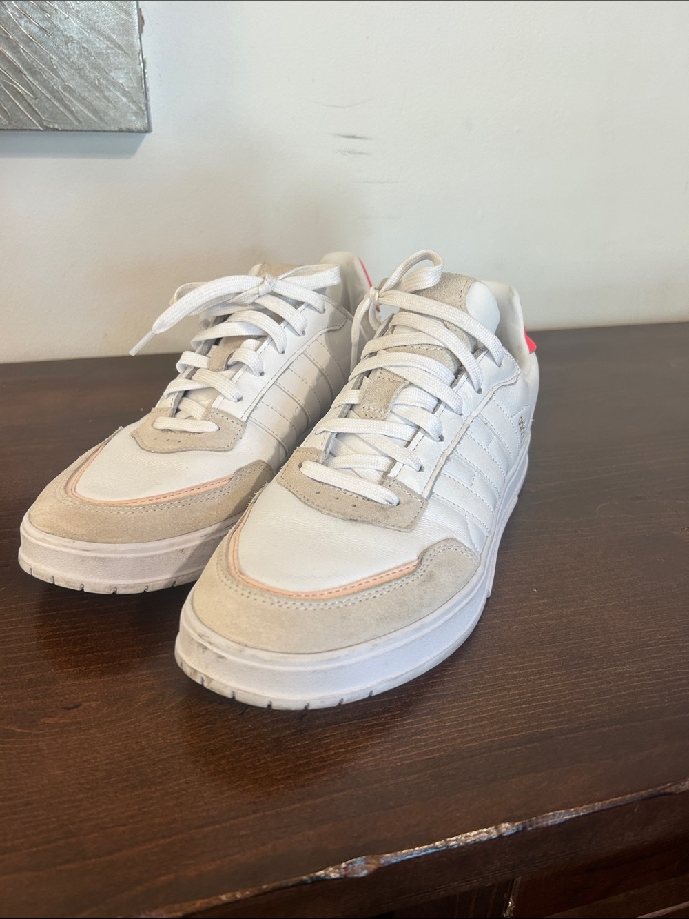 Adidas White Casual Leather & Suede Sneakers in White and Beige